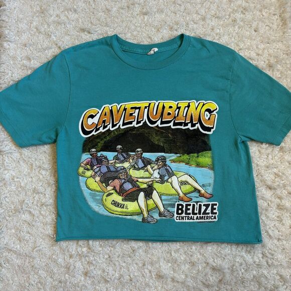 Vtg Made In Mexico Small Cavetubing Belize Central America Retro Cropped T Shirt - Picture 3 of 9